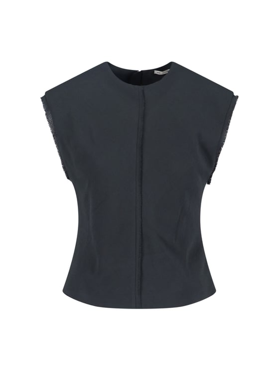 AMI Paris Sleeveless Black Viscose Top with Curved Hem