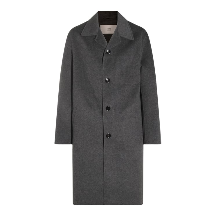 AMI Paris Long Single-Breasted Coat with Classic Collar