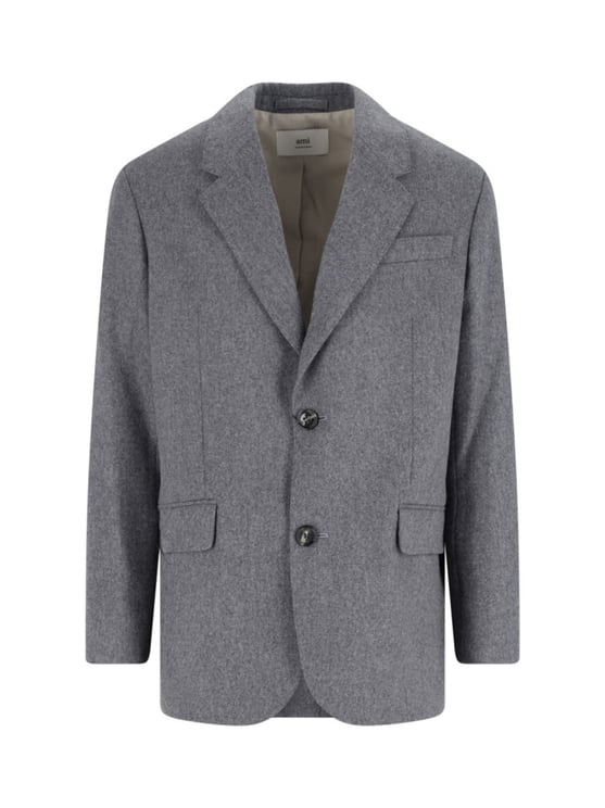AMI Paris Single-Breasted Grey Virgin Wool Blazer With Classic Lapel