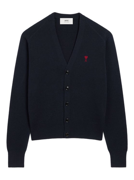AMI Paris Blue Ami de Coeur V-Neck Cardigan