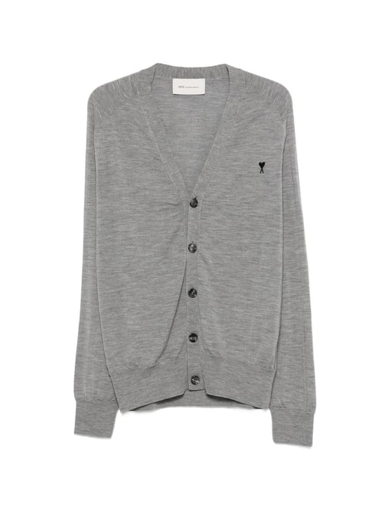 AMI Paris Grey V-Neck Button Cardigan