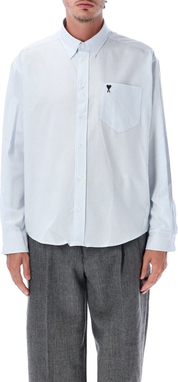 AMI Paris Adc Stripes Boxy Shirt White Light Blue