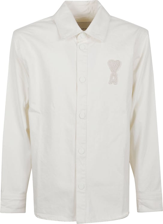 AMI Paris Heavy Cotton Denim Overshirt with Crocheted Patch