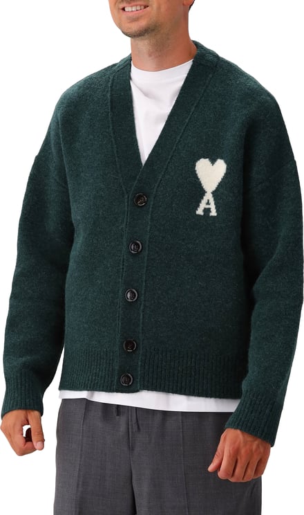 AMI Paris AMI Paris Gebreid Vest Groen Cardigan With Ami De Coeur