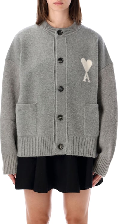 AMI Paris Crewneck Cardigan Grigio