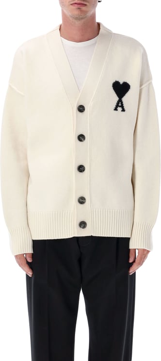 AMI Paris V Neck Cardigan Adc Beige