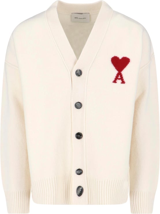 AMI Paris Crema Wool Ami De Coeur Cardigan