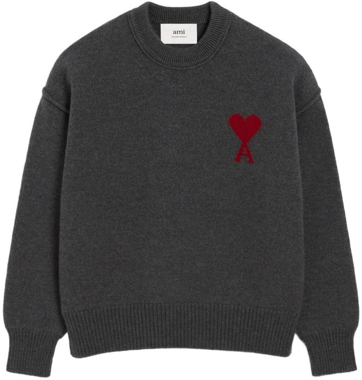 AMI Paris Heather Grey Wool Knit Sweater