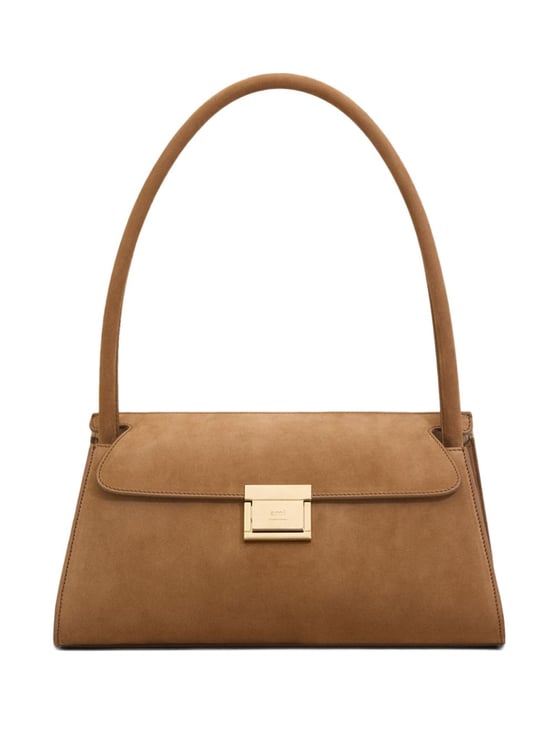 AMI Paris Brown Studs Suede Shoulder Bag