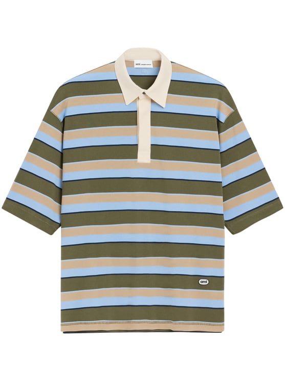 AMI Paris Oversized Striped Polo Shirt with Signature Ami Patch