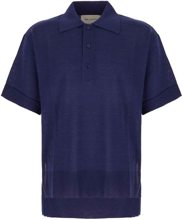 AMI Paris Ami Paris Navy blue wool blend polo shirt