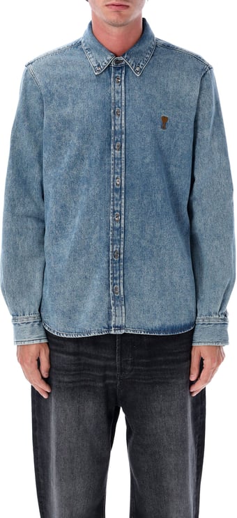AMI Paris Adc Denim Shirt Med Blue
