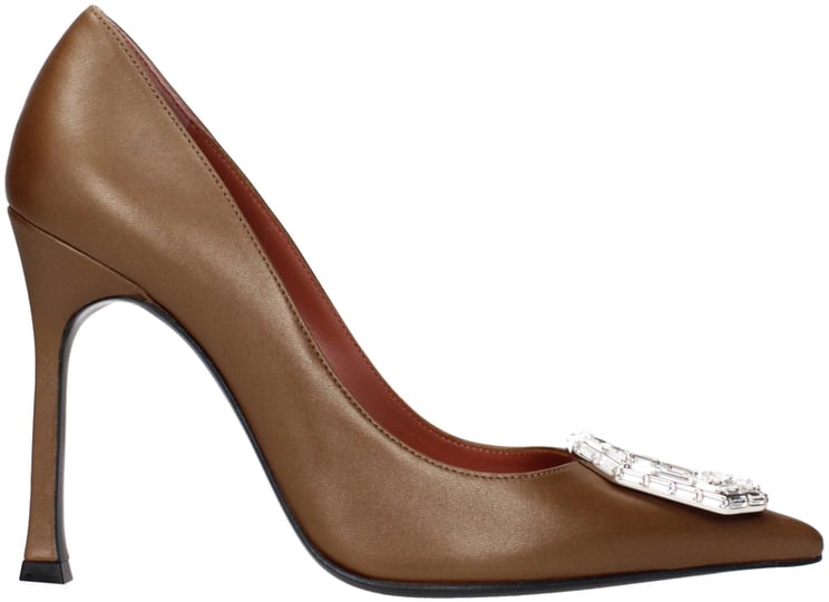 Amina Muaddi Amina Muaddi Brown Leather High Heel Pumps