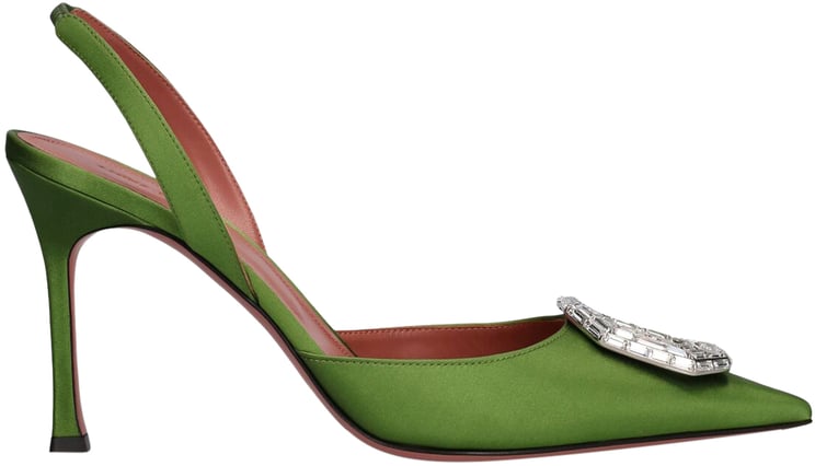 Amina Muaddi Elegant green slingbacks with high refined heel
