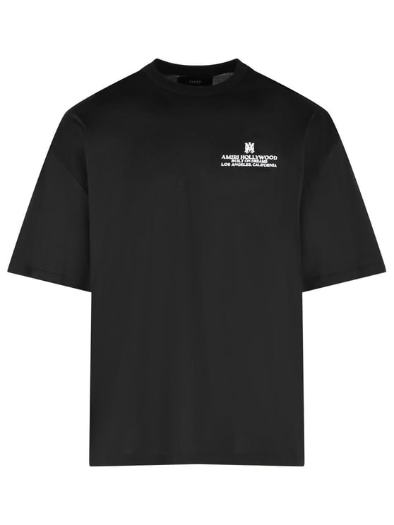 Amiri Crew Neck Black Cotton T-Shirt With Logo Details