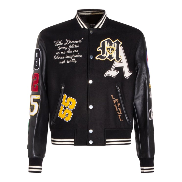 Amiri Varsity-Inspired Black Wool Jacket With Leather Sleeves