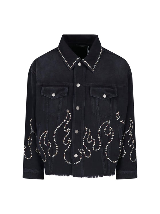 Amiri Cropped Black Denim Jacket with Classic Collar