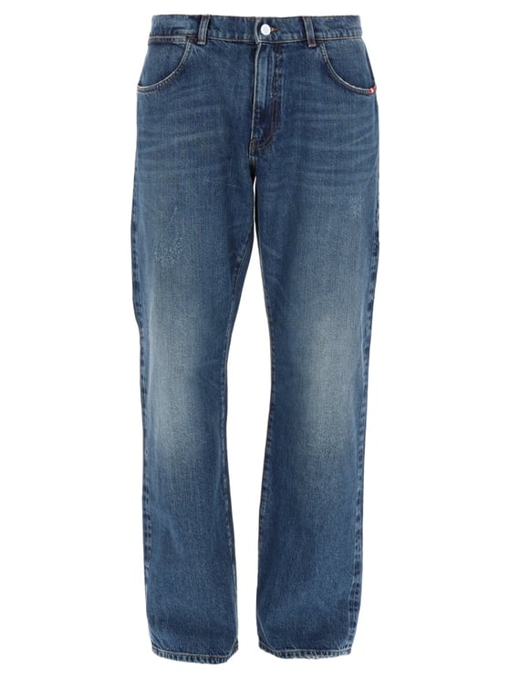 Amish Medium Blue James Wash Crinkle Jeans