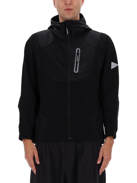 and wander Black Nylon Panel Hooded Jacket