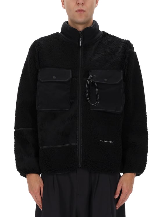 and wander Black Mix Boa Polyester-Blend Plush Jacket