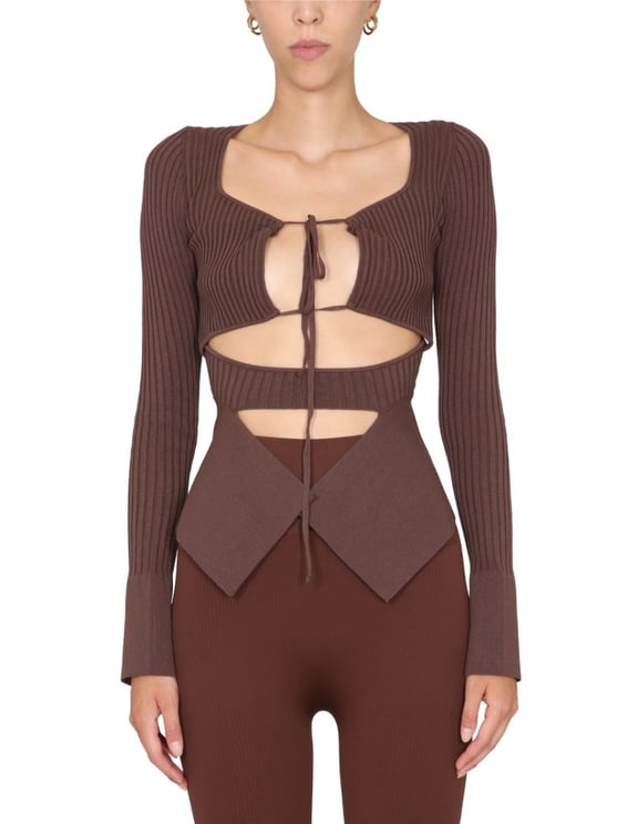 ANDREADAMO Fitted Ribbed Top With Wide Neckline
