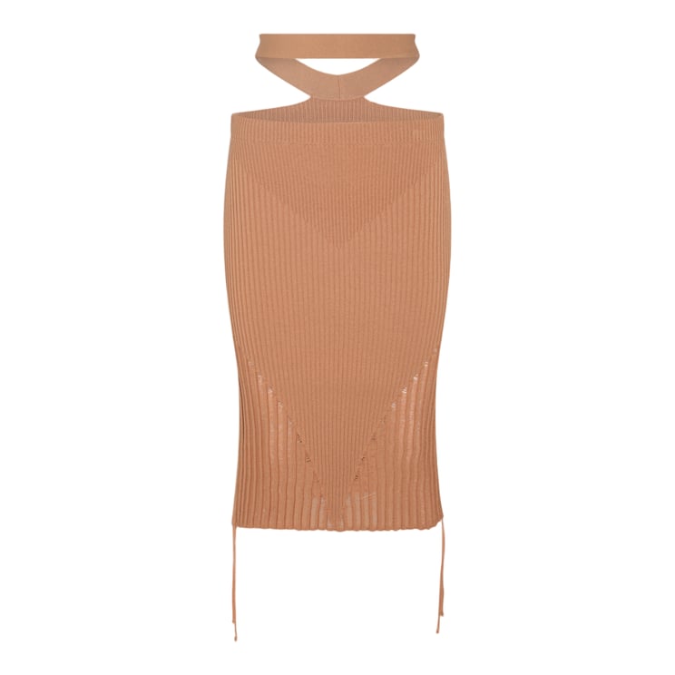 ANDREADAMO Ribbed Knit Midi Skirt With High Waist And Cutout Details