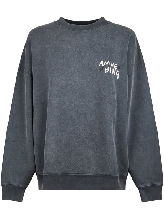 Anine Bing Washed Charcoal Grey Sweatshirt with Graphic Logo