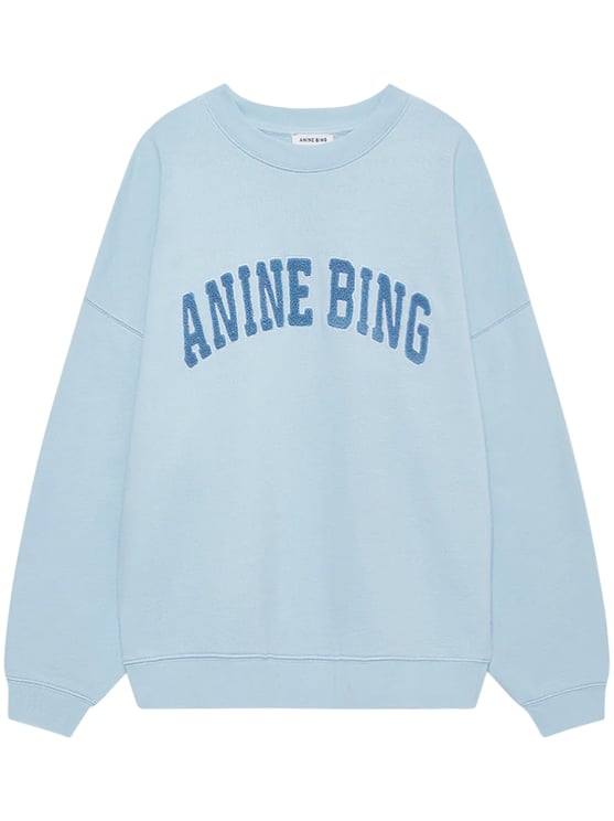 Anine Bing Light Blue Relaxed Fit Sweatshirt with Textured Logo
