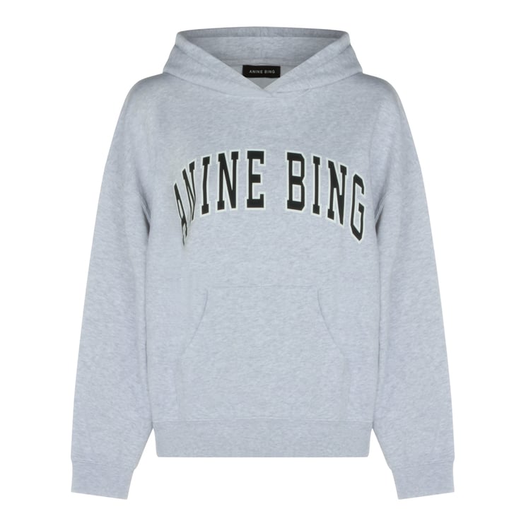 Anine Bing Light Grey Cotton Sweatshirt With Hoodie And Logo Detail