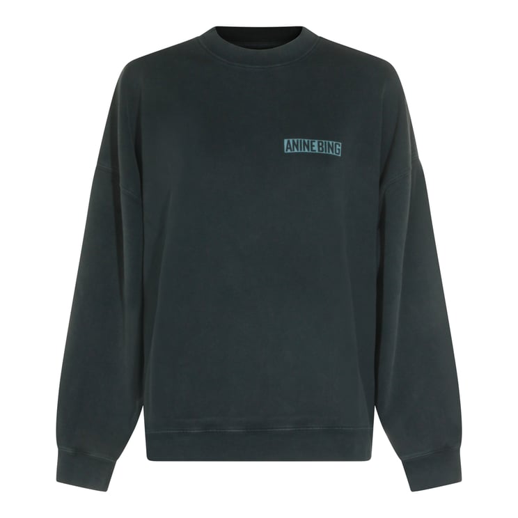 Anine Bing Classic Black Cotton Sweatshirt With Graphic Back And Logo Detail