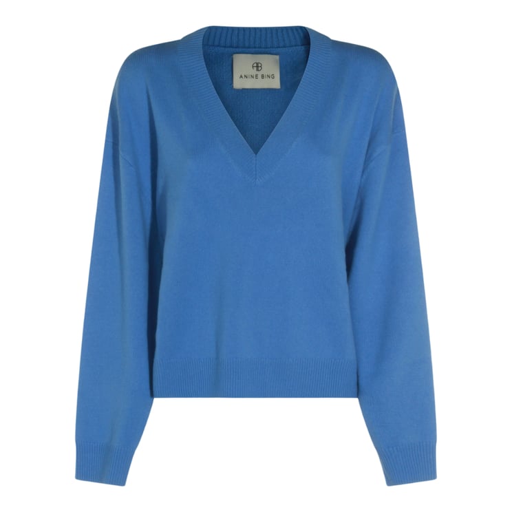 Anine Bing Relaxed Fit Deep V-Neck Sweater With Ribbed Cuffs