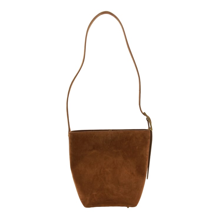 Anine Bing Minimalist Bucket Bag In Smooth Suede With Gold Accents