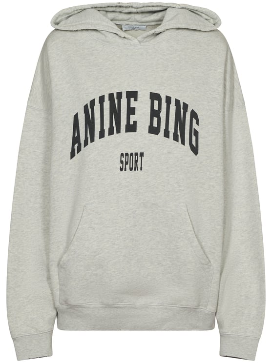 Anine Bing Heathered Cotton Hoodie with Bold Text Detail