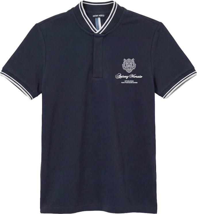 Antony Morato POLO REGULAR FIT KOREAN COLLAR IN PIQUET FABRIC WITH TIGER PRINT PATCH AND MATT PLASTIC  LOGO