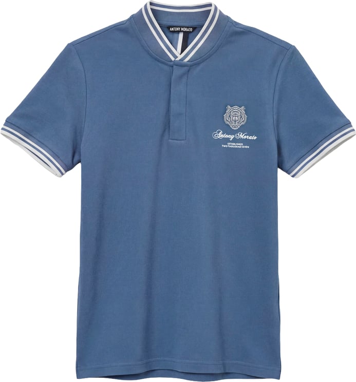 Antony Morato POLO REGULAR FIT KOREAN COLLAR IN PIQUET FABRIC WITH TIGER PRINT PATCH AND MATT PLASTIC  LOGO