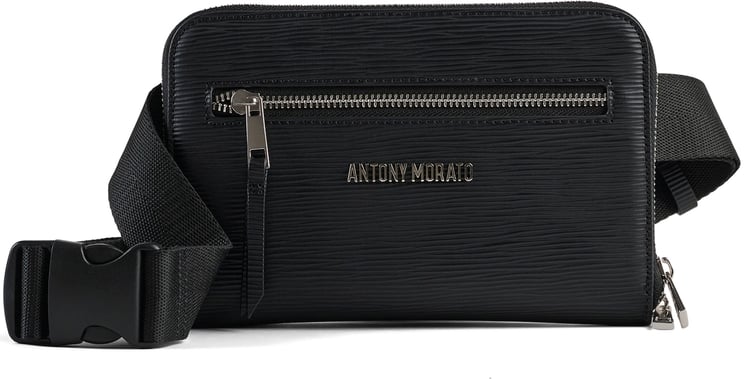 Antony Morato BELTBAG IN TEXTURED FAUX LEATHER.METAL ZIP AND MULTIPOCKETS INSIDE.LOGO RIVET.ADJUSTABLE BELT