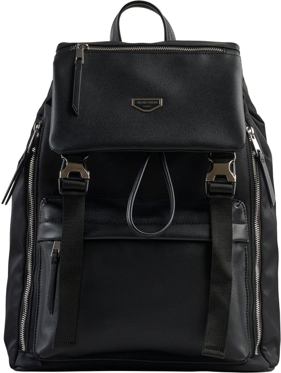 Antony Morato BACKPACK IN NYLON AND FAUX LEATHER.METAL ZIP POCKETS.3D LOGO METAL PLATE.SMART SLEEVE ON BACK