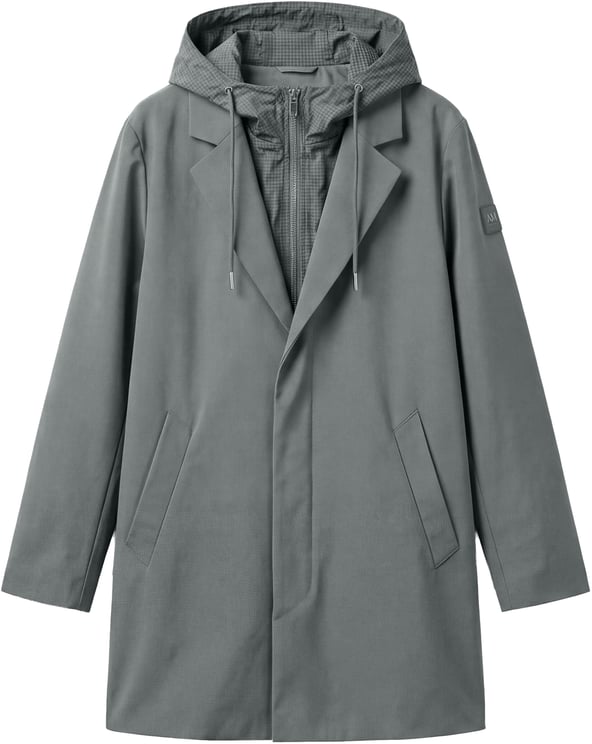 Antony Morato LONG COAT REGULAR FIT  IN COMPOUND FABRIC WITH HOODIE DETACHABLE PART AND LOGO RUBBER PATCH