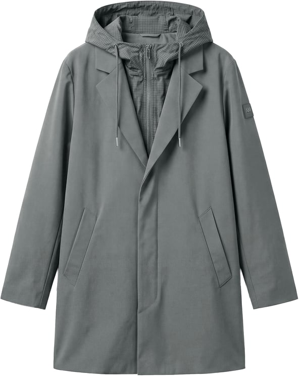 Antony Morato LONG COAT REGULAR FIT IN COMPOUND FABRIC WITH HOODIE DETACHABLE PART AND LOGO RUBBER PATCH