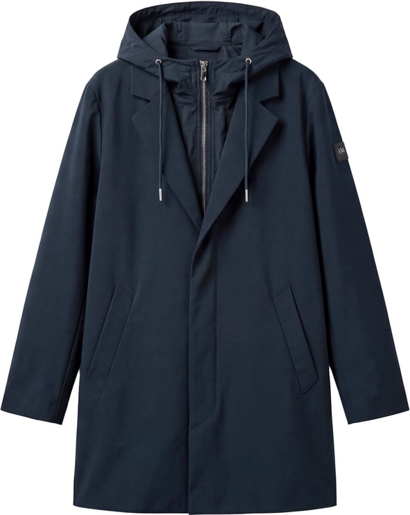 Antony Morato LONG COAT REGULAR FIT  IN COMPOUND FABRIC WITH HOODIE DETACHABLE PART AND LOGO RUBBER PATCH