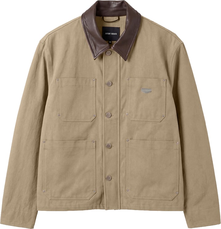 Antony Morato COAT REGULAR FIT IN COTTON TWILL WITH COLLAR IN FAUX LEATHER AND LOGO METAL PLAQUETTE