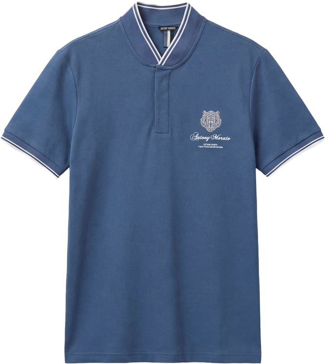 Antony Morato POLO REGULAR FIT IN PIQUET WITH KOREAN COLLAR WITH TIGER PATCH  AND MATT PLASTIC LOGO  PRINT