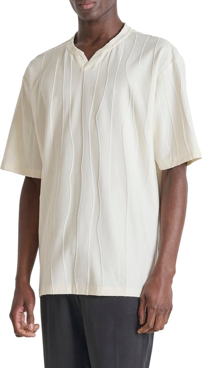 Antony Morato TSHIRT RELAXED FIT KOREAN COLLAR IN CORROSED JAQUARD FABRIC WITH METAL PLATE ON BACK COLLAR