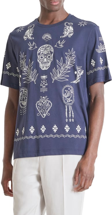 Antony Morato T-SHIRT RELAXED FIT IN COTTON  JERSEY FABRIC WITH WATER PRINT IN CONTRAST COLOR