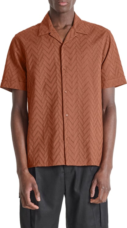 Antony Morato SHIRT HONOLULU RELAXED FIT IN EMBROIDERED POPELINE COTTON FABRIC WITH LOGOED  BADGE