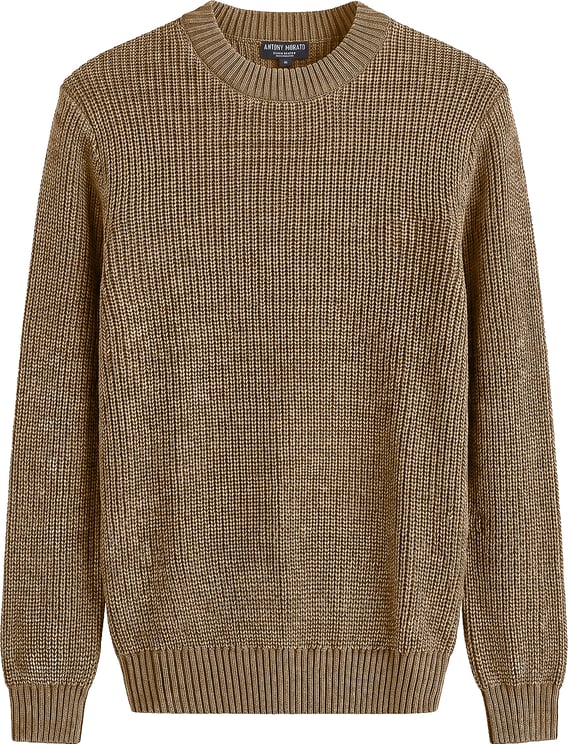 Antony Morato ROUND COLLAR SWEATER REGULAR FIT IN COTTON GARMENT DYE AND ACID WASH WITH METAL PLATE
