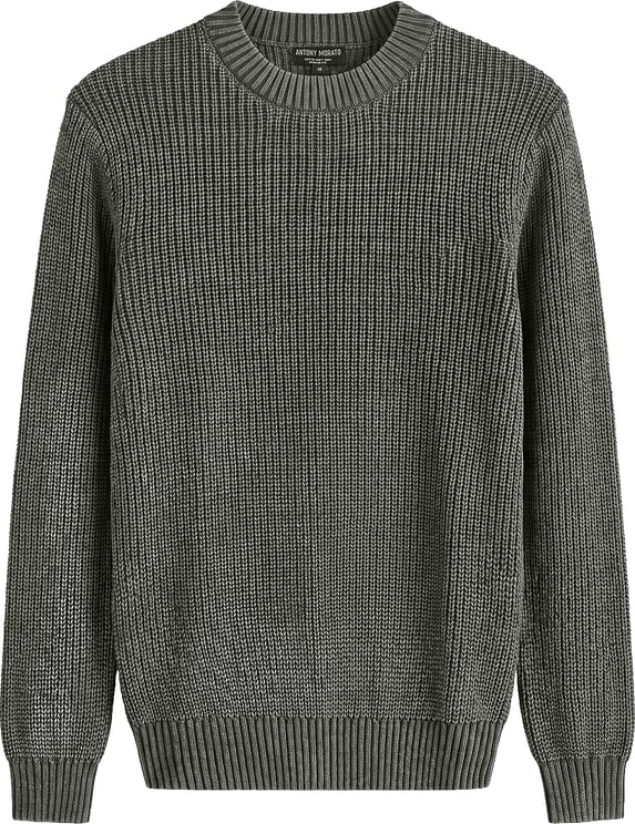 Antony Morato ROUND COLLAR SWEATER REGULAR FIT IN COTTON GARMENT DYE AND ACID WASH WITH METAL PLATE