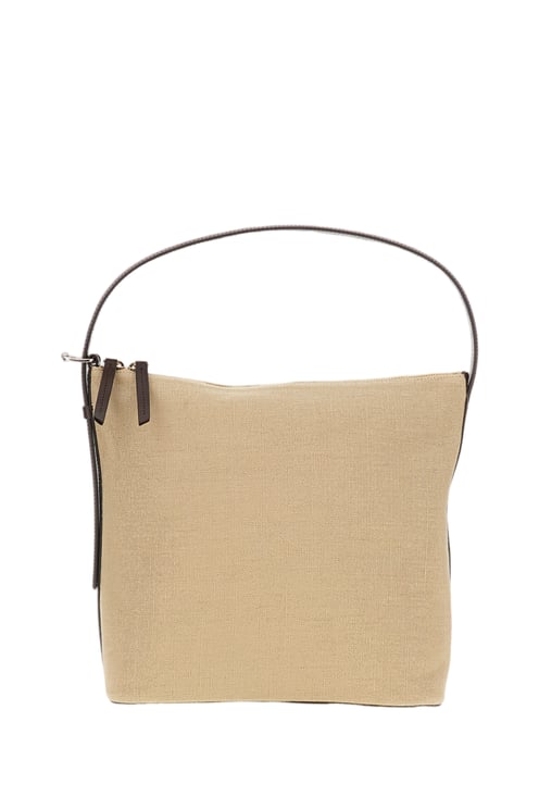 A.P.C. Linen Bag with Leather Accents and Adjustable Strap