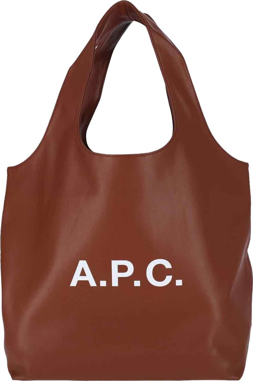 A.P.C. Brown Ninon White Logo Fabric Tote