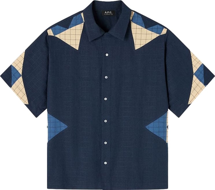 A.P.C. apc chemise coton bleu patchwork